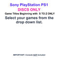 Sony PlayStation 1 Disc nur Bitte wählen Sie Ihre Spiele aus Dropdown S-Z Liste