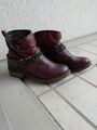 Damen Stiefeletten/ Biker Boots Burgund Rot mit Metall kette Größe 37