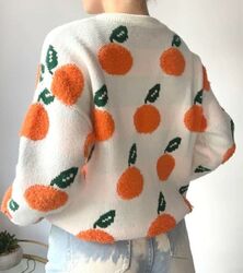 Cream  Arty Oranges Green Design Pattern Sweater Casual Soft  Knit  Jumper  8 10