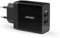 Anker 24W 2-Port USB Ladegerät PowerIQ Technologie für iPhone Samsung (Schwarz)