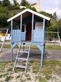 Stelzenhaus TOBI2 Kinderspielhaus Gartenhaus lasiert Hellblau- Ausstellungsstück