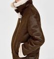 Doubleface Jacke/Mantel mit hellem Kunstfell, ZARA, braun, Gr S, NEU