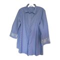 Christian Berg Damen Bluse Gr 42 XL Hemd Sommer Kragen Stickerei gestreift Shirt