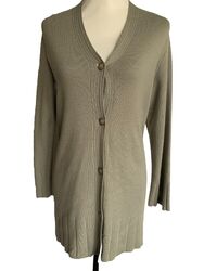 M&S Damen Strickjacke Gr. 10 Khaki Grün mit Wolle Langarm V-Ausschnitt Klassisch