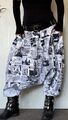 Hose Pumphose Haremshose Tiefschritt Flanell Print Druck Zeitung Taschen