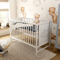 Babybett Gitterbett Kinderbett Weiß 120x60 Bärchen Matratze