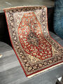 Ghom Teppich Orient Perser Rug Orangerot Seide Design Handgeknüpft High End Rar