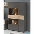 Highboard Vitrine Schrank Como Wolfram grau Planked Eiche mit Beleuchtung