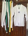 KWON Song Taekwondo-Anzug, Unisex Kinder, weiß, 150 cm, mit Gürteln grün/ gelb