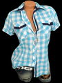 Karo Bluse Hemd Bluse Shirt Karohemd Kariert Kurzarm Damen Blusen  34 36 38 40 