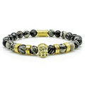 Netstone Armband Bracelet Perlenarmband Totenkopf 24k vergoldet 8mm Edelstahl