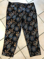 SUPER DAMEN-BROKAT-STRETCH-STOFF-HOSE Gr.50/52 BLUMEN-TRAUM BLAU/SCHW/ROSE-GLITZ