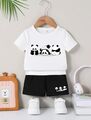 Jungen Set weißes T-Shirt und schwarze Shorts Gr. 2-3Y mit Panda