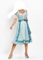 DIRNDL MIDI KLEID BLAU HELLBLAU WEIß NEU! Gr. 36 mit SCHÜRZE SPITZE + PERLCHEN