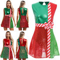 DE Damen Mrs Santa Claus Fancy Dress-Up Kleid Holiday Weihnachten A-line Kostüm