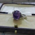 925 Sterling Silber Ring, echter Amethyst und Diamanten Ring, Größe Q,5 US 8,25