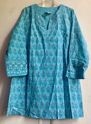 Fab *EAST HANDWERKER mit ANOKHI* Perlen Aqua Hand Block Druck Tunika Kaftan Top 12