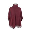 Fat Face Poncho Burgund Polokragen Gr. Small Fransen Grobstrick Rollkragen