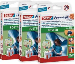 tesa 58003 3er Pack Doppelseitige Klebestreifen f. Poster und Plakate Powerstris