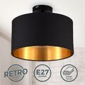 Stoff-Deckenleuchte schwarz-gold rund 30cm Textil Lampe Decke E27 Wohnzimmer LED