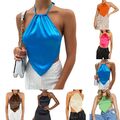 Halfter Neck Sleeveless Crop Top Camisole Backless Vest Spitze Satin für Damen