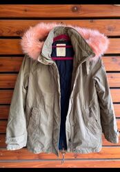 Esprit Übergangsjacke Parka Jacke khaki pink Pelz rosa Herbst