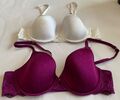 M&S 2er Set BHs Gr. 34B Dk Magenta Weiß Bügel Spitze Prägemuster Fab