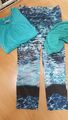 Damenhose Hose 7/8 + Shirt langarm türkis + Schal Gr. 34/36 blau aqua Paketpreis