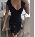 Lipsy schwarz Bodycon Kleid Größe 10 8 Ösen Detail sexy Anlass Party Club Weihnachten