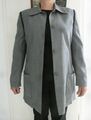 Gehrock Blazer Jacke lang grau APRIORI Gr. 40 M Schurwolle schwarze Spitze Wolle