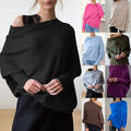 Damen-Strickpullover Mit Rundhalsausschnitt Asymmetrisch Schulterfrei ▽