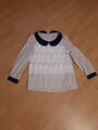 Bluse Tunika Shirt Gr. 36 34 M S  mit Spitze beige weiß creme dunkelblau Maße 