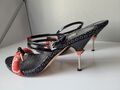 PRADA ORIGINAL Designer Pumps Damenschuhe Sandale Gr.37 Lackleder schwarz/rot