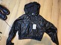 Bershka Fake Leder Hoodie Jacke Kapu Schwarz Dg L