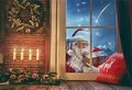 3x2m Vinyl Foto Hintergrund Weihnachten Der Weihnachtsmann klopft am Fenster