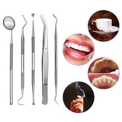 5er Dental Set Zahnreinigung Zahnsteinentferner Zahnsonde Zahnpflege Mundspiegel