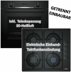 HERDSET Bosch XXL-Backofen + Bosch Gaskochfeld autark 60cm Teleskopauszug EEK: A