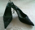 Slingpumps  High Heels Gr. 37  schwarz Satin Perlen bestickt 7cm Absatz Pumps