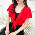 Funktionelles Damen Freizeit Sommer Schnür Chiffon Top in Weiß Schwarz Rot