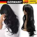 Perücke Schwarz 70cm lang Cosplay gelockt Wig Langhaar für Karneval Weihnachten