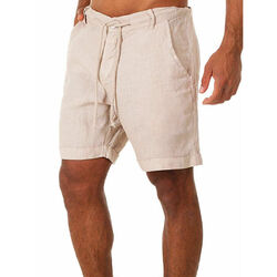 Herren-Shorts Aus Baumwoll-Leinen Hawaiianischer Sommer-Strand-Kordelzug In 丷