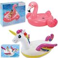 XXL Einhorn 287cm o. Flamingo 203cm Luftmatratze Schwimmtier Pool Aufblasbar