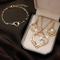 Schmuck-Set Gold Halskette Ohrringe Damen Collier Armband Geschenk Set ohne Box