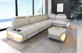 Sofa Eckcouch Designersofa Couch SIENA L Form Lang Leder Eck Ledersofa Beige LED