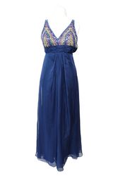 UNIQUE festliches Cocktailkleid Blau Gr. 36 Perlenbesatz lang