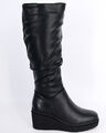 NEU Damen-Lederstiefel mit Keilabsatz schwarze Schuhe