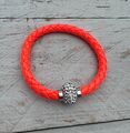 Armband Kunstleder geflochten Shamballa Magnetverschluss Strasskugel neonorange