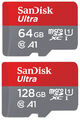 MicroSDXC Karte SanDisk Ultra A1 Class 10 inklusive SD Adapter - 64 oder 128 GB 