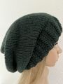 Beanie / Strick-Mütze / Longbeanie /Gr. M-L / Merino Cashmere /Dunkelgrün / Neu