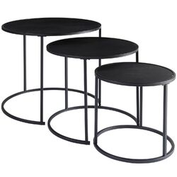 3er Set runder Tisch Holzplatte 3er Settische Couchtisch Beistelltisch schwarz